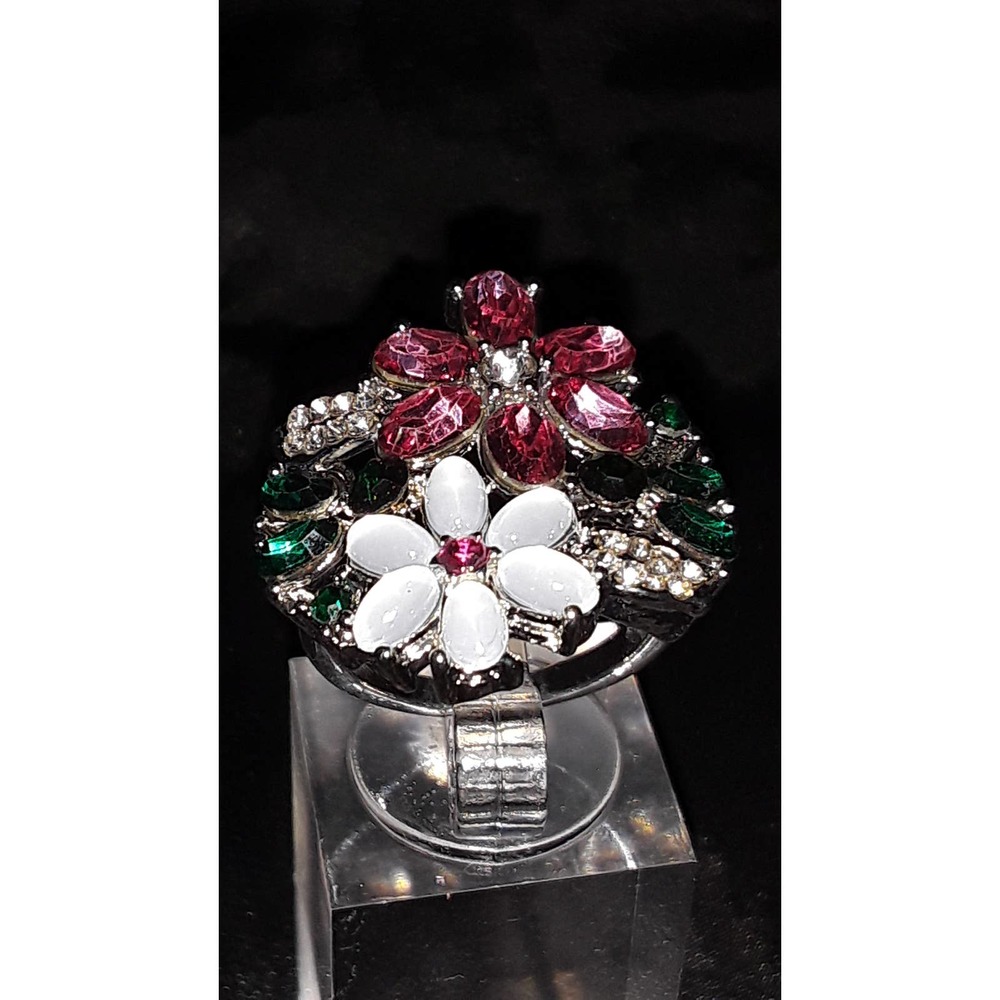 NIB Sz 10 Rubellite Emerald Opal Silver Christmas Cocktail Stmt Ring - Picture 5 of 7